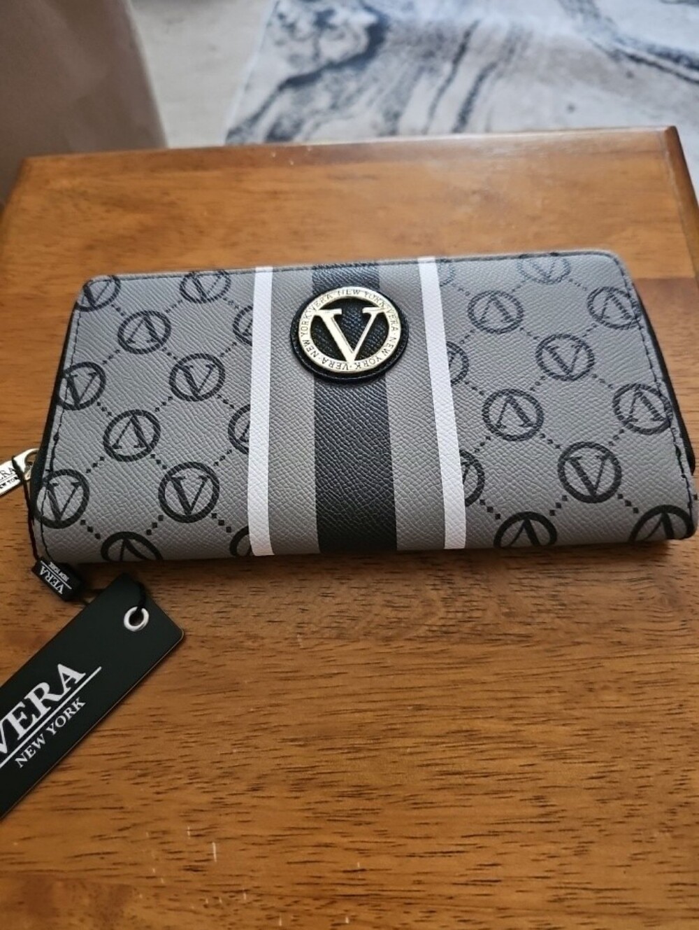 Vera New York Grey Monogram Zip Wallet